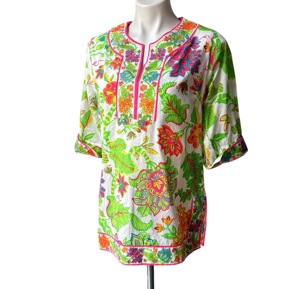 Gretchen Scott - Glorious Split Neck Tunic in Multi Bright, Sz S - Picture 4 of 13